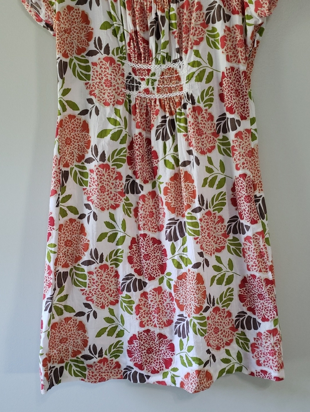 Boden Breezy Beach Cotton Floral Mini Dress 12L White Green Orange Lightweight - Picture 3 of 16